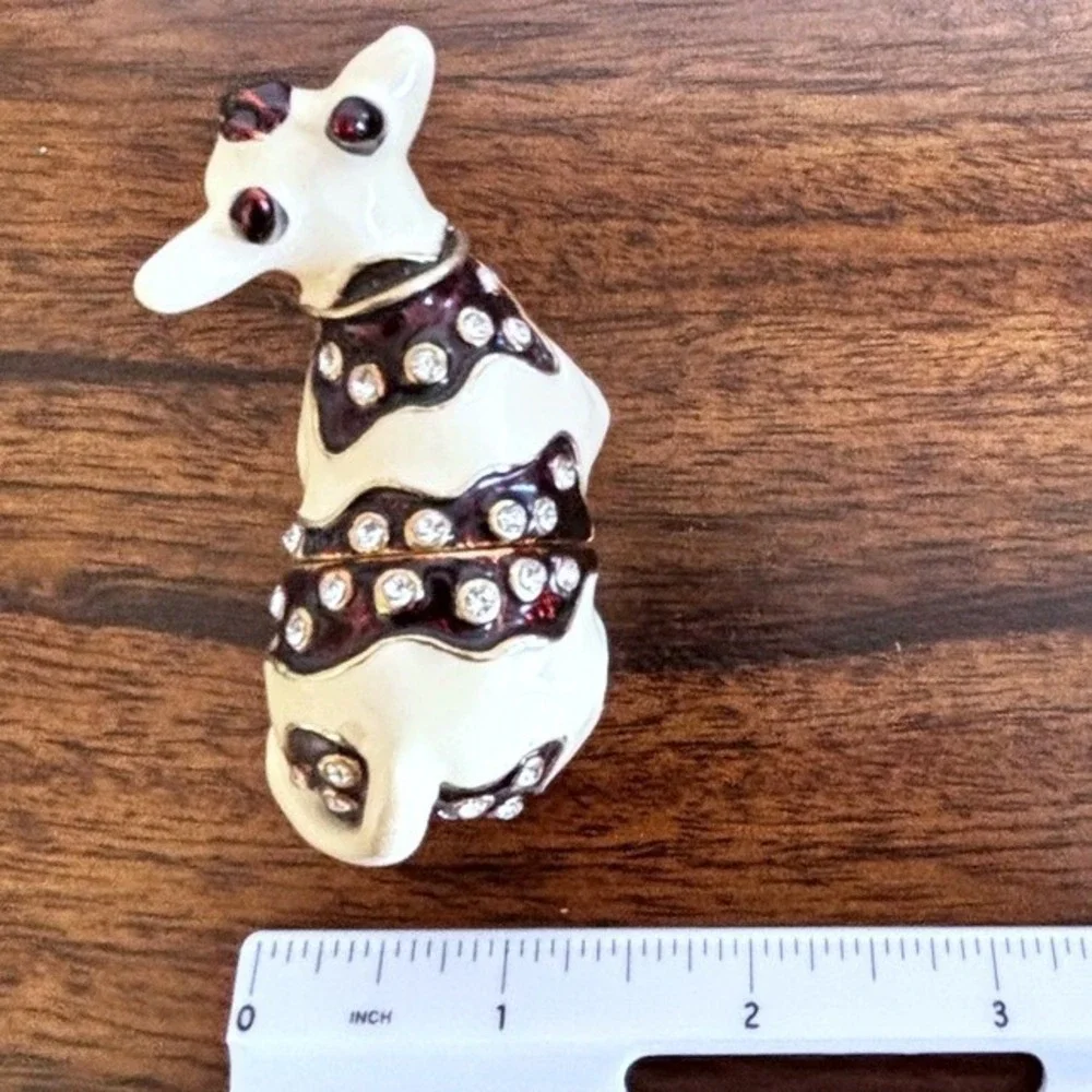 Jeweled Mini Cow Trinket Box Enamel Rhinestone Black White Country Whimsical Vtg